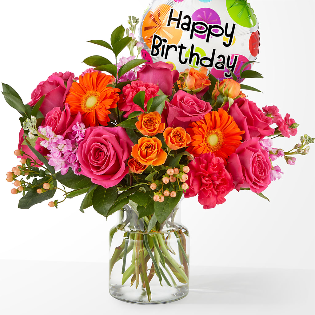 Fiesta Bouquet with Birthday Balloon – Flowersonsunday.com, Tontitown AR