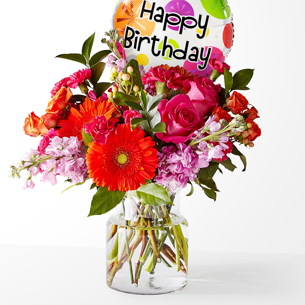 Fiesta Bouquet with Birthday Balloon – Flowersonsunday.com, Tontitown AR