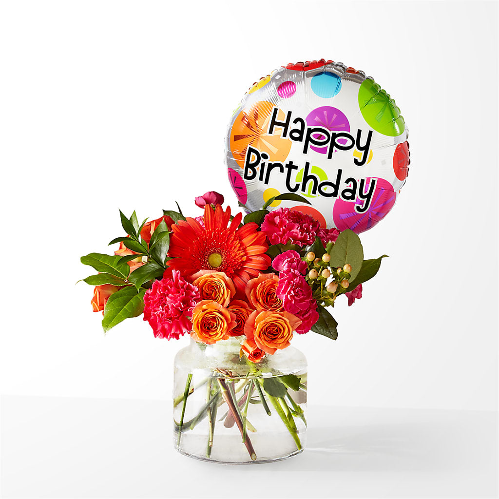 Fiesta Bouquet with Birthday Balloon – Flowersonsunday.com, Tontitown AR