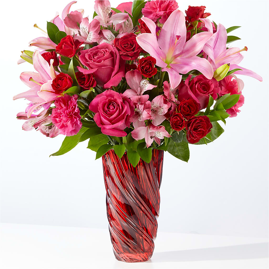 In Love Bouquet with Luxe Swirl Vase – Flowersonsunday.com, Tontitown AR