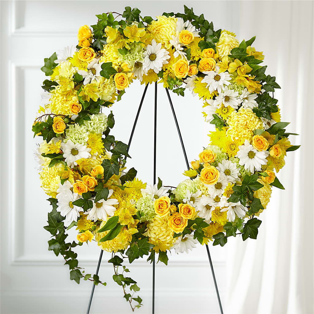 Golden Remembrance Wreath – Flowersonsunday.com, Tontitown AR