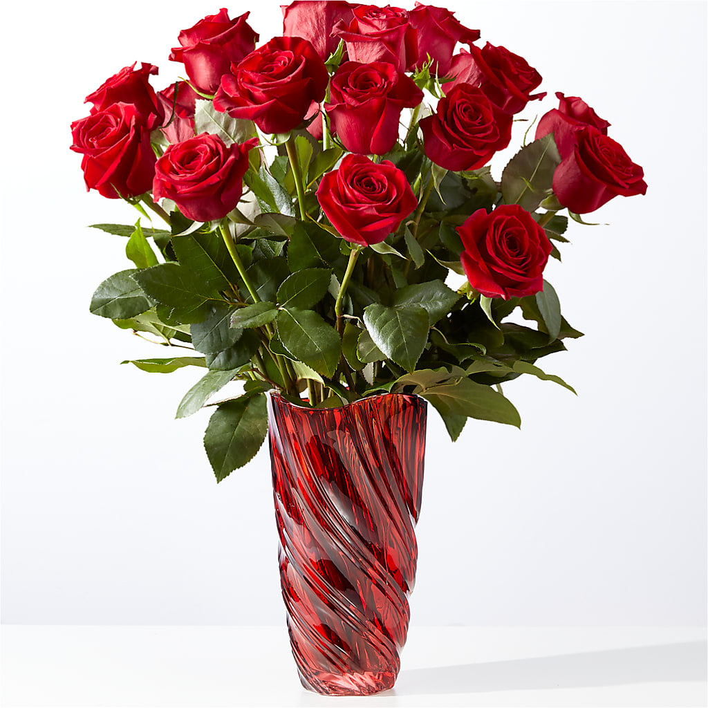 Classic Love Red Rose Bouquet with Luxe Swirl Vase – Flowersonsunday.com, Tontitown AR