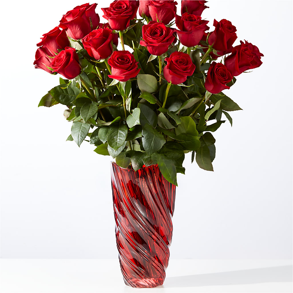 Classic Love Red Rose Bouquet with Luxe Swirl Vase – Flowersonsunday.com, Tontitown AR