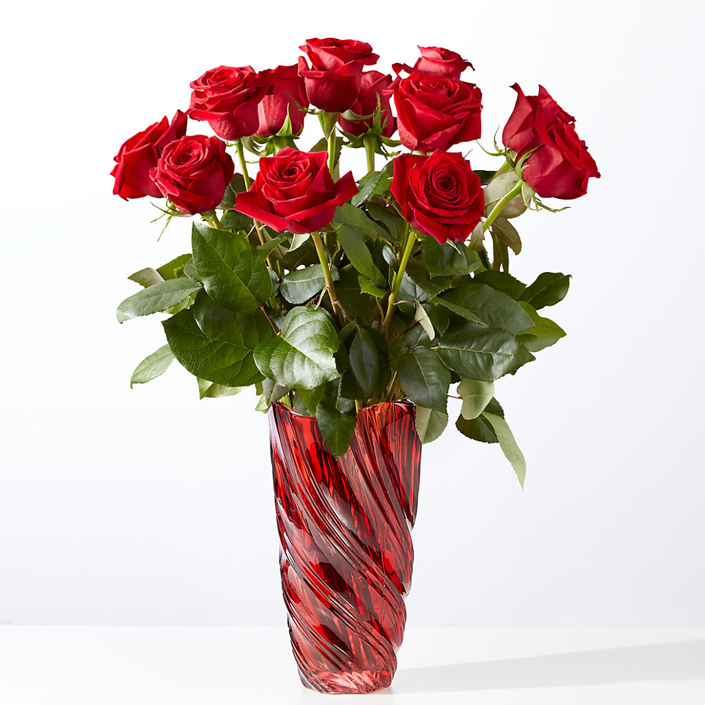 Classic Love Red Rose Bouquet with Luxe Swirl Vase – Flowersonsunday.com, Tontitown AR