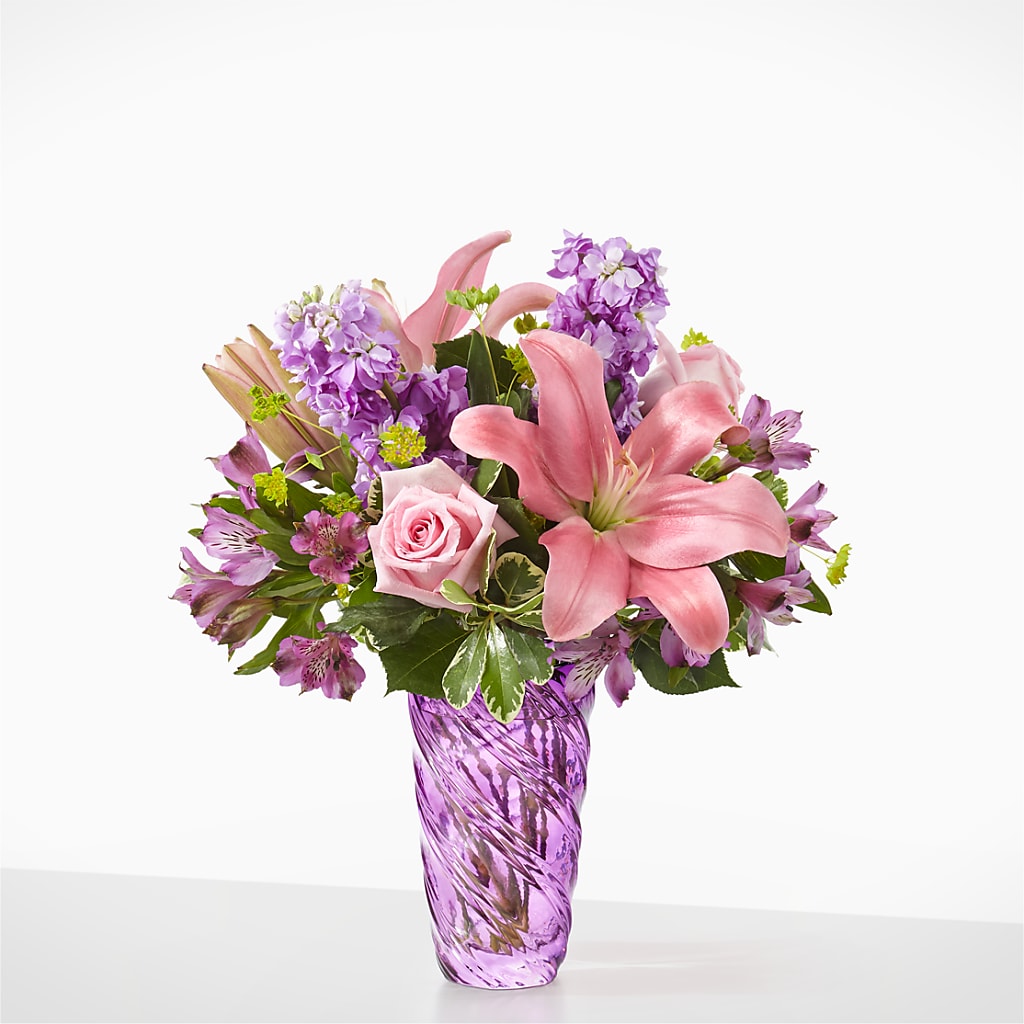 Precious Petals Bouquet with Luxe Swirl Vase – Flowersonsunday.com, Tontitown AR