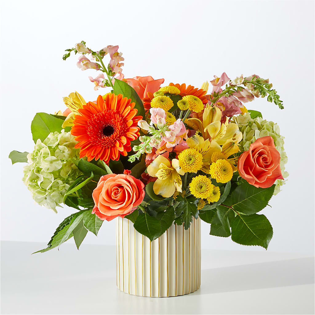 Autumn Sunshine Bouquet with Ivory Vase –  Flowersonsunday.com, Tontitown AR